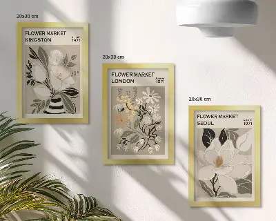 Tryptyk w ramie Kwiaty w stylu retro z różnych miast świata