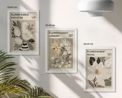 Tryptyk w ramie Kwiaty w stylu retro z różnych miast świata