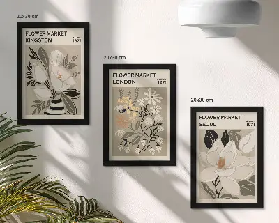Tryptyk w ramie Kwiaty w stylu retro z różnych miast świata