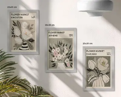 Dekoracja ścienna zestaw obrazów Kwiatowe kompozycje z różnych miast w stylu retro