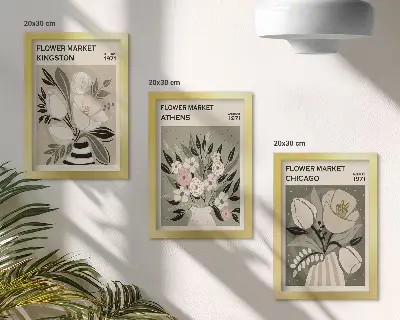 Dekoracja ścienna zestaw obrazów Kwiatowe kompozycje z różnych miast w stylu retro