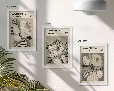 Dekoracja ścienna zestaw obrazów Kwiatowe kompozycje z różnych miast w stylu retro