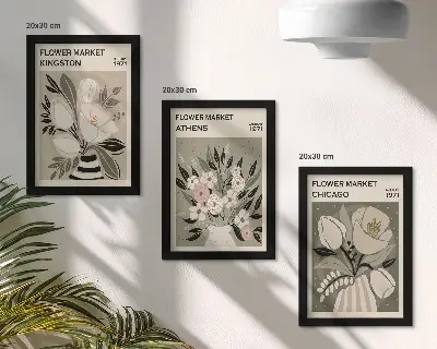 Dekoracja ścienna zestaw obrazów Kwiatowe kompozycje z różnych miast w stylu retro
