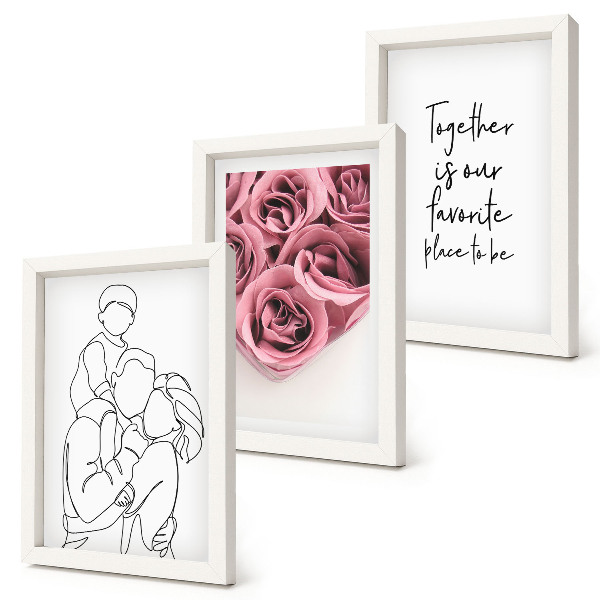 Dekoracja ścienna zestaw obrazów Rodzina lineart bukiety róż napis do domu