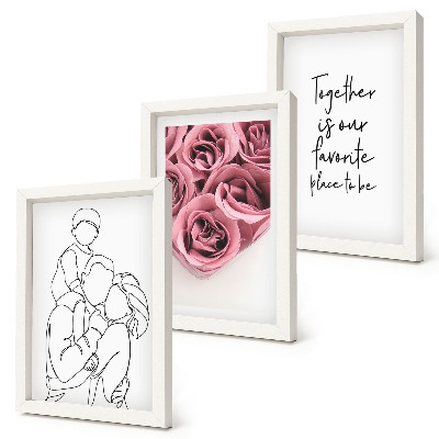 Dekoracja ścienna zestaw obrazów Rodzina lineart bukiety róż napis do domu