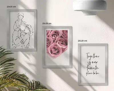 Zestaw obrazów ściennych z motywem lineart rodziny i bukietów róż z napisem do domu