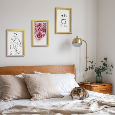 Dekoracja ścienna zestaw obrazów Rodzina lineart bukiety róż napis do domu