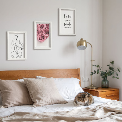Dekoracja ścienna zestaw obrazów Rodzina lineart bukiety róż napis do domu
