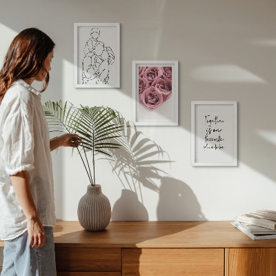 Dekoracja ścienna zestaw obrazów Rodzina lineart bukiety róż napis do domu