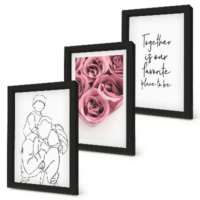 Dekoracja ścienna zestaw obrazów Rodzina lineart bukiety róż napis do domu