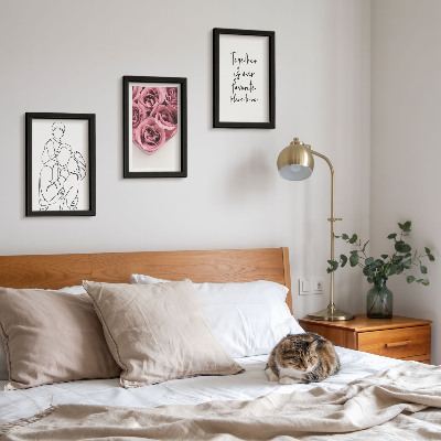 Dekoracja ścienna zestaw obrazów Rodzina lineart bukiety róż napis do domu