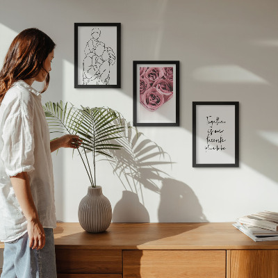 Dekoracja ścienna zestaw obrazów Rodzina lineart bukiety róż napis do domu
