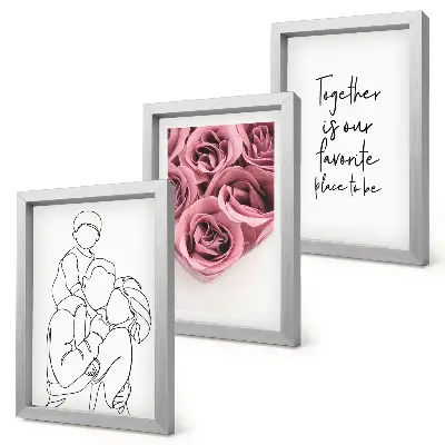 Zestaw obrazów ściennych z motywem lineart rodziny i bukietów róż z napisem do domu