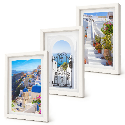 Tryptyk w ramie Widoki na Santorini Grecka architektura miasta Oia
