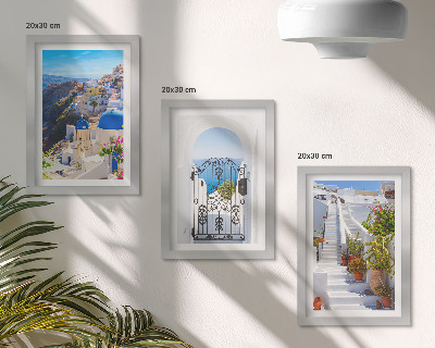 Tryptyk w ramie Widoki na Santorini Grecka architektura miasta Oia