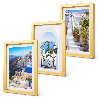 Tryptyk w ramie Widoki na Santorini Grecka architektura miasta Oia