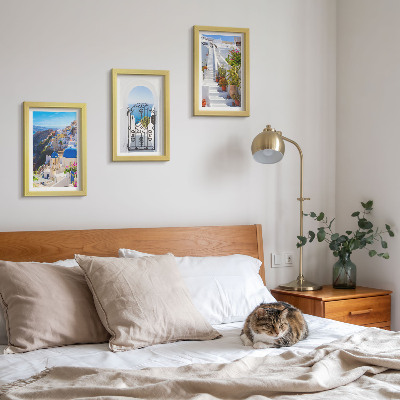 Tryptyk w ramie Widoki na Santorini Grecka architektura miasta Oia