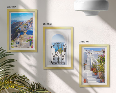 Tryptyk w ramie Widoki na Santorini Grecka architektura miasta Oia