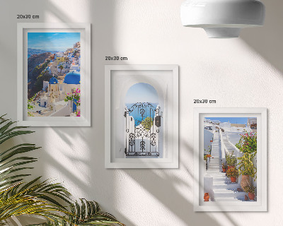 Tryptyk w ramie Widoki na Santorini Grecka architektura miasta Oia