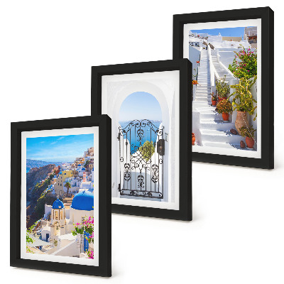 Tryptyk w ramie Widoki na Santorini Grecka architektura miasta Oia