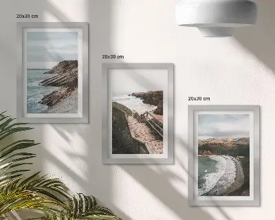 Widoki nadmorskie z klifami i plażą zestaw 3 obrazów w ramie