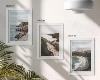 Widoki nadmorskie z klifami i plażą zestaw 3 obrazów w ramie