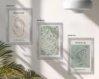 Zestaw obrazów dekoracja ścienna z liniami i roślinnymi wzorami w minimalistycznym stylu