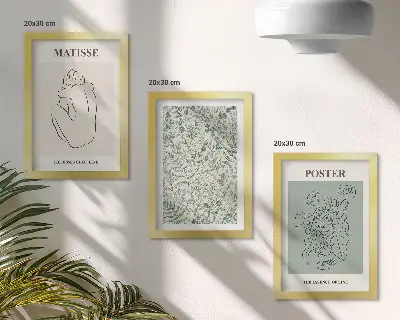 Zestaw obrazów dekoracja ścienna z liniami i roślinnymi wzorami w minimalistycznym stylu