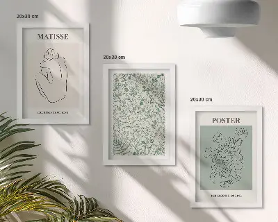 Zestaw obrazów dekoracja ścienna z liniami i roślinnymi wzorami w minimalistycznym stylu