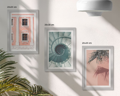 Zestaw 3 obrazów w ramie Architektura w pastelowych odcieniach i wzory spiralne