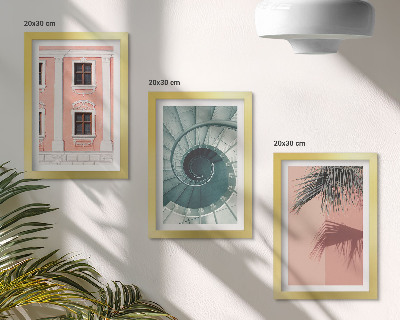 Zestaw 3 obrazów w ramie Architektura w pastelowych odcieniach i wzory spiralne