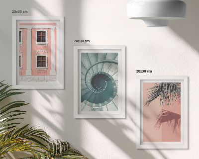 Zestaw 3 obrazów w ramie Architektura w pastelowych odcieniach i wzory spiralne