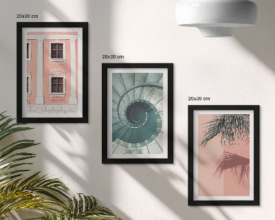 Zestaw 3 obrazów w ramie Architektura w pastelowych odcieniach i wzory spiralne