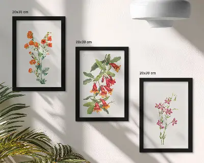 Zestaw 3 obrazów w ramie Malunek kwiatów w stylu vintage retro
