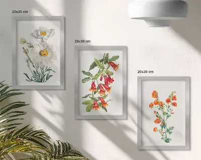 Kwiatowe kompozycje w stylu retro vintage tryptyk w ramie