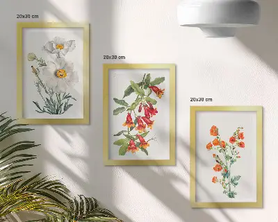 Kwiatowe kompozycje w stylu retro vintage tryptyk w ramie