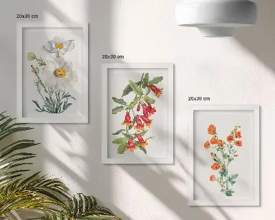 Kwiatowe kompozycje w stylu retro vintage tryptyk w ramie