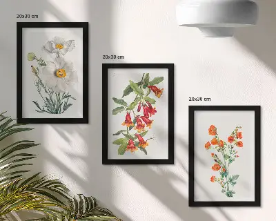 Kwiatowe kompozycje w stylu retro vintage tryptyk w ramie
