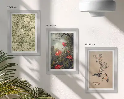 Zestaw 3 obrazów w ramie Kwiaty i ptaki w naturalnym otoczeniu przyrody