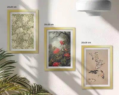Zestaw 3 obrazów w ramie Kwiaty i ptaki w naturalnym otoczeniu przyrody