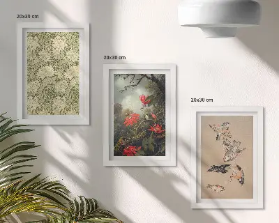Zestaw 3 obrazów w ramie Kwiaty i ptaki w naturalnym otoczeniu przyrody