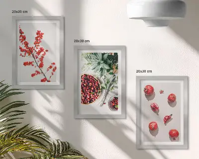Zestaw obrazów dekoracja ścienna czerwone owoce i rośliny w stylu minimalistycznym