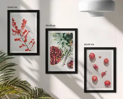 Zestaw obrazów dekoracja ścienna czerwone owoce i rośliny w stylu minimalistycznym