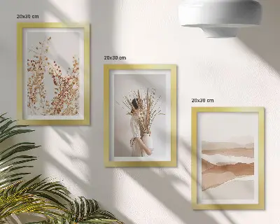 Tryptyk w ramie z abstrakcyjnymi roślinnymi motywami w stylu rustykalnym boho