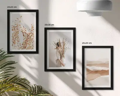 Tryptyk w ramie z abstrakcyjnymi roślinnymi motywami w stylu rustykalnym boho