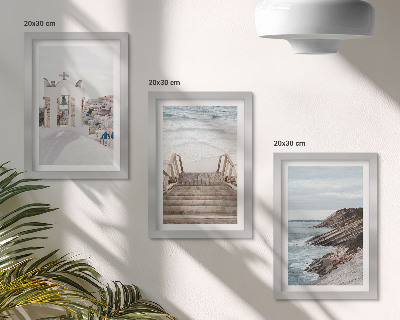 Tryptyk w ramie Widoki morza i architektury Santorini na tle nieba