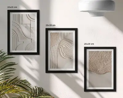 Zestaw 3 obrazów w ramie Abstrakcyjne wzory w odcieniach beżu i bieli