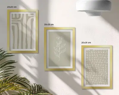 Tryptyk w ramie Wzory roślinne i geometryczne w stonowanej kolorystyce