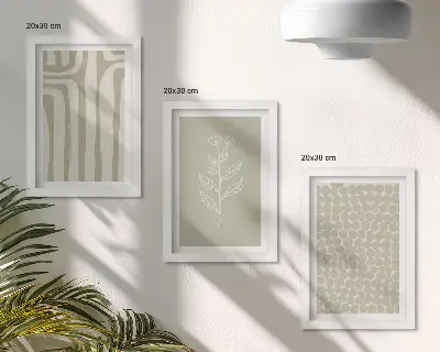 Tryptyk w ramie Wzory roślinne i geometryczne w stonowanej kolorystyce