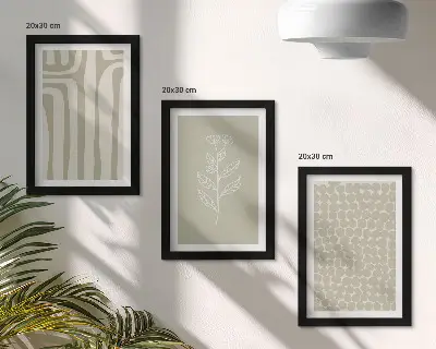 Tryptyk w ramie Wzory roślinne i geometryczne w stonowanej kolorystyce